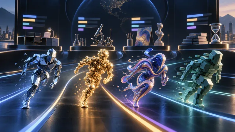 原创概念图：多款前沿人工智能在科学、专业工作、创作和长任务赛道展开对比